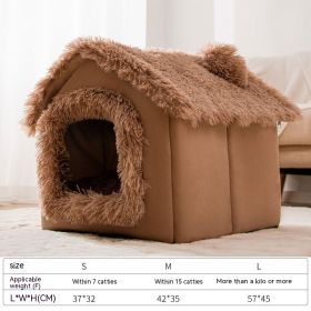 Dog Autumn And Winter Pet Cat Sponge Nest Teddy Closed (Option: Brown Snow House-L)