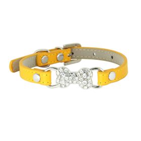 Cute Cat Traction Rope Crystal Diamond Bone Pet Collar (Option: Gold-M)