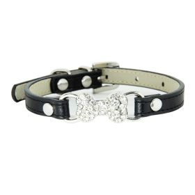 Cute Cat Traction Rope Crystal Diamond Bone Pet Collar (Option: Black-M)