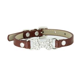 Cute Cat Traction Rope Crystal Diamond Bone Pet Collar (Option: Coffee-M)