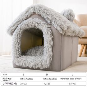 Dog Autumn And Winter Pet Cat Sponge Nest Teddy Closed (Option: Gray Snow House-M)