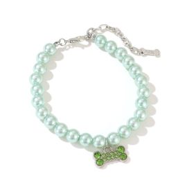 Pet Supplies Collar Pearl Cat Necklace Ornament (Option: Green-S)