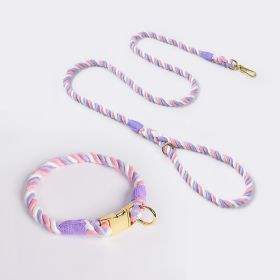 Weaving Gradient Colored Cotton Rope Pet Collar (Option: Purple white-L)