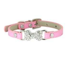 Cute Cat Traction Rope Crystal Diamond Bone Pet Collar (Option: Pink-M)