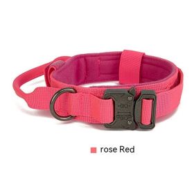 Outdoor Nylon Tactical Dog Collar (Option: Rose Red Collar Silver-L)