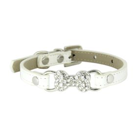 Cute Cat Traction Rope Crystal Diamond Bone Pet Collar (Option: White-M)