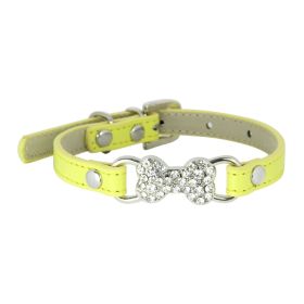 Cute Cat Traction Rope Crystal Diamond Bone Pet Collar (Option: Yellow-S)