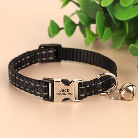 Engraved Anti Slip Reflective Cat Neck Collar (Color: Black)