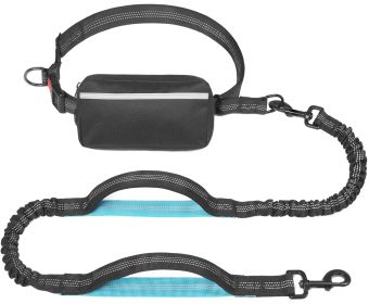 Pet Supplies Multi-functional Waist Pack Rope Reflective Sling Dog Hand Holding Rope Stretch Leash (Color: Black)