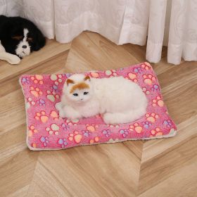 Pet Mat Warm Blanket Cartoon Double-sided Kennel (Option: Rose Red Dog Paw-Mat 60x80cm)