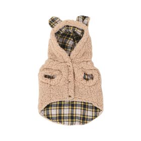 Winter Fleece-lined Pet Clothes (Option: Brown Yellow Grid-FB)